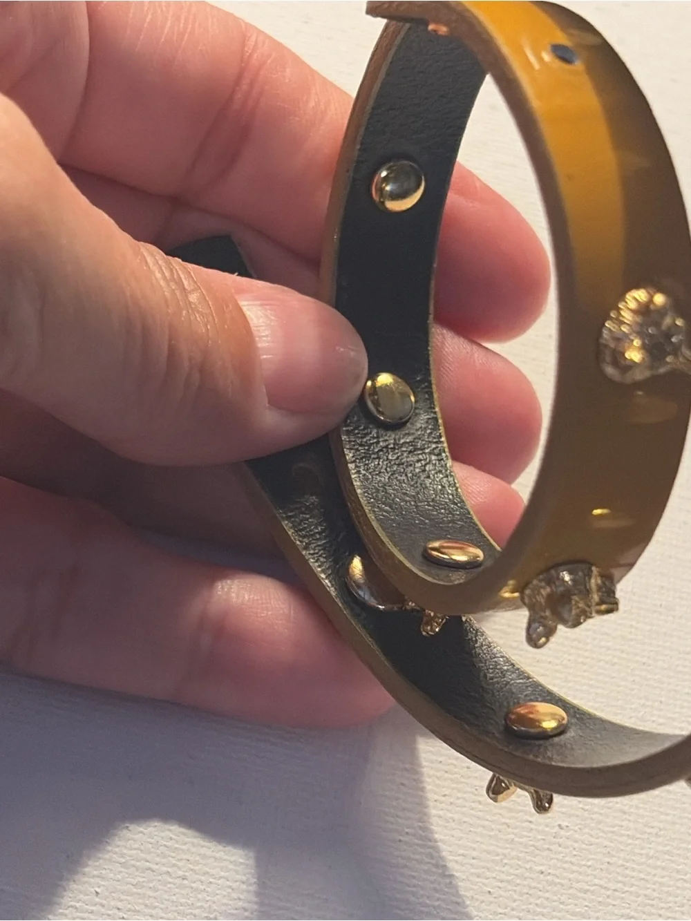 Tory Burch Mustard Patent Double-Wrap Bracelet with Gold Fox Studs